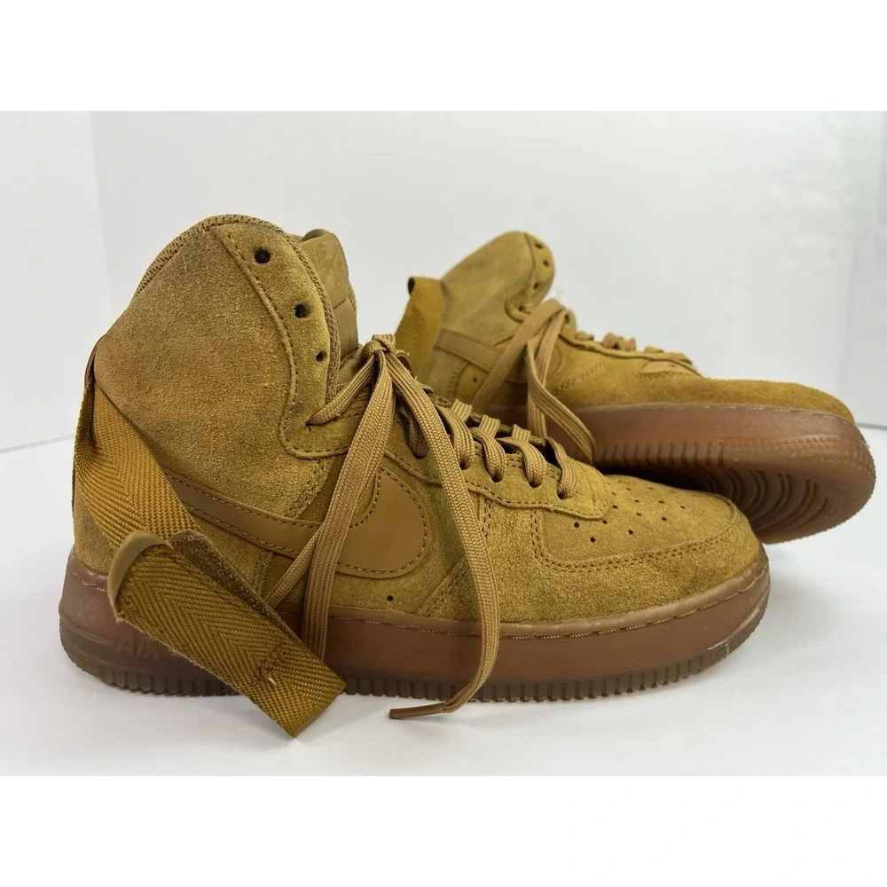 Nike Air Force 1 High LV8 Shoes Youth Size 6.5Y Wheat Tan Suede Gum CK0262-700